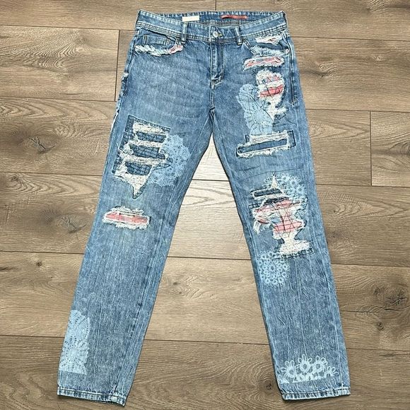 Anthropologie Pilcro Slim Boyfriend Patchwork Ankle Jeans Size 26 - Picture 1 of 13